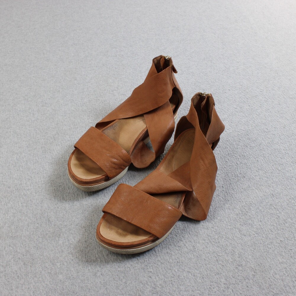 Eileen Fisher Sandals Shoes Womens Size 6 Brown Stretch Strappy Zip Comfort Flat